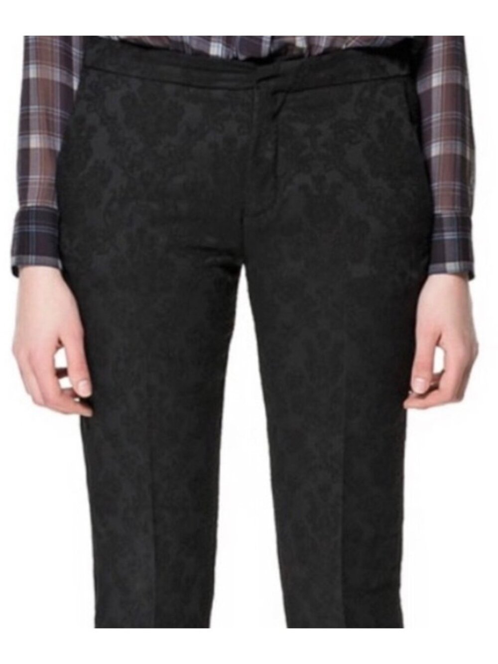 ZARA WOMAN Black Floral Brocade Tapered Leg Women's Dress Pants NWT Size Large
